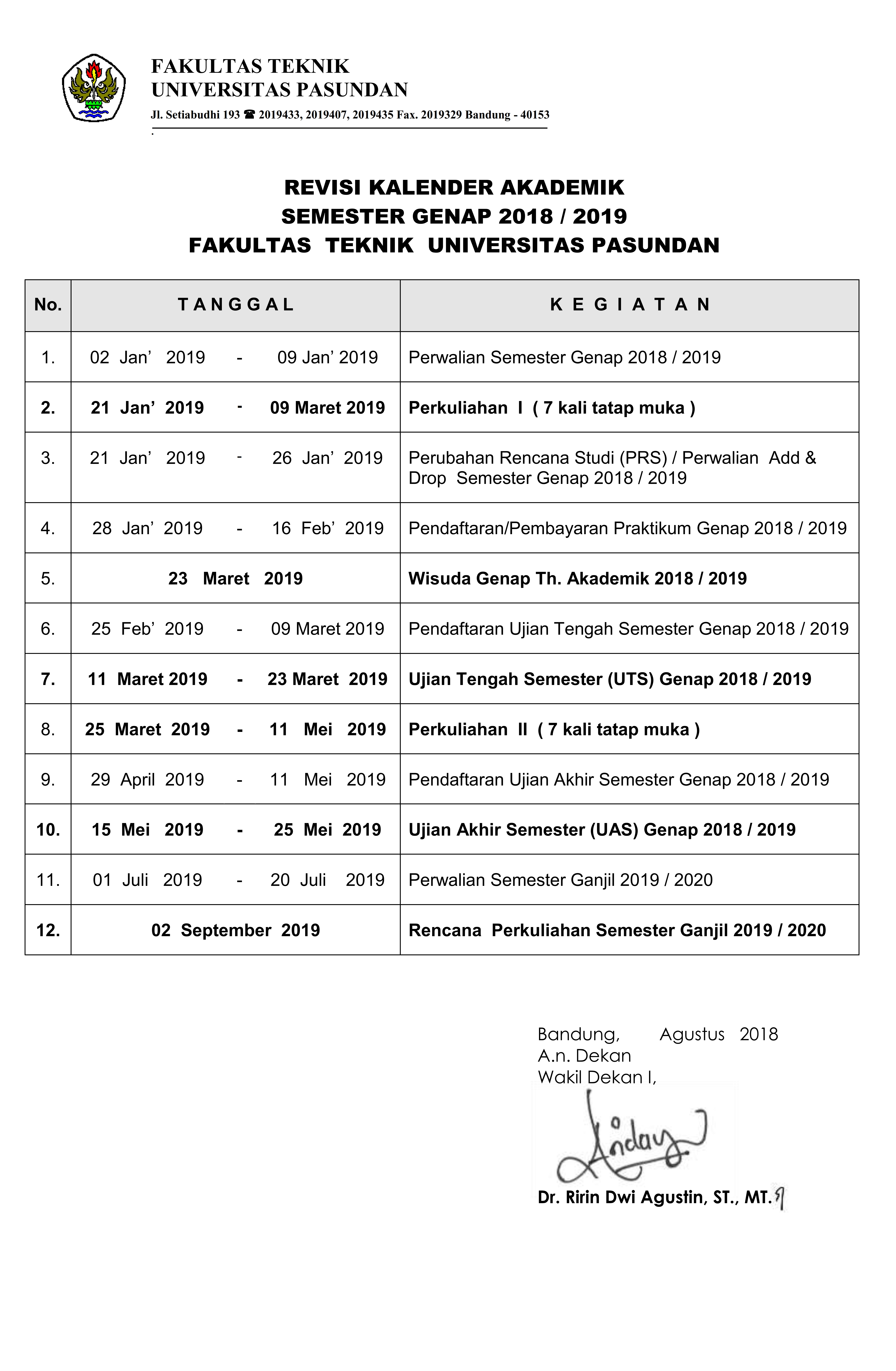 Jadwal Semester Fakultas Teknik